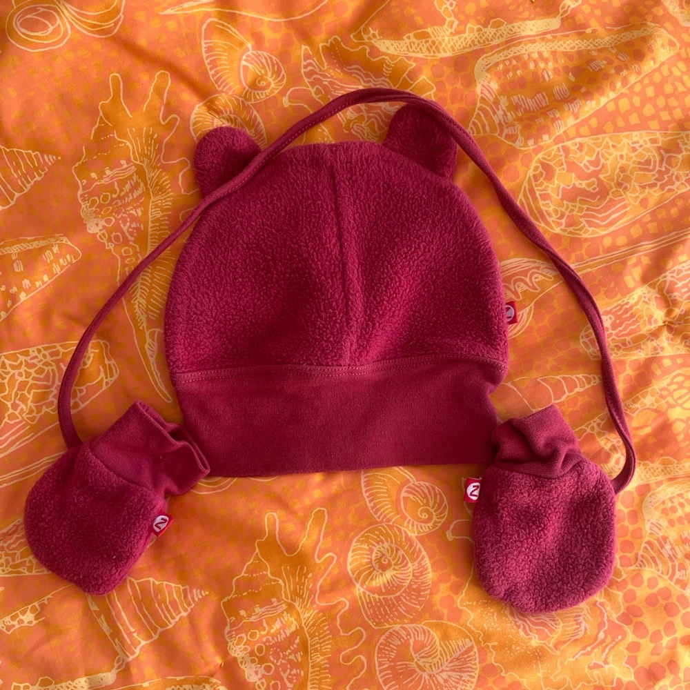Zutano Fleece Hat and Mittens Set - Deep Red